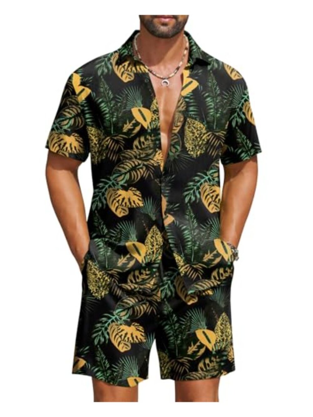 Men's Hawaiian 2-Piece Set Floral Button Down Shorts Vacation Outfit